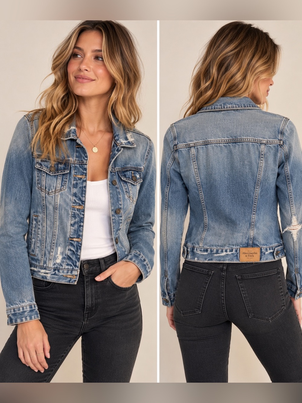 Abercrombie & Fitch Distressed Denim Jean Jacket Size Small Y2K